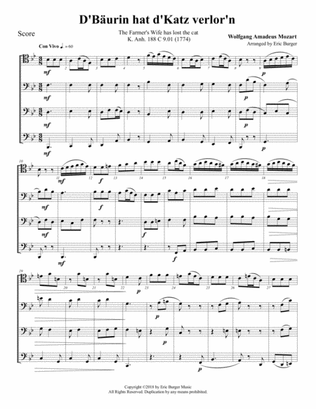 Free Sheet Music D Burin Hat D Katz Verlor N For Trombone Or Low Brass Quartet