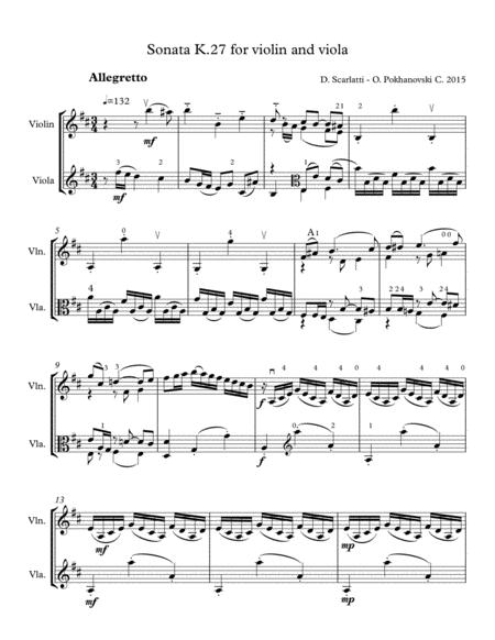 D Scarlatti Sonata In B Minor K 27 For Violin And Viola Sheet Music