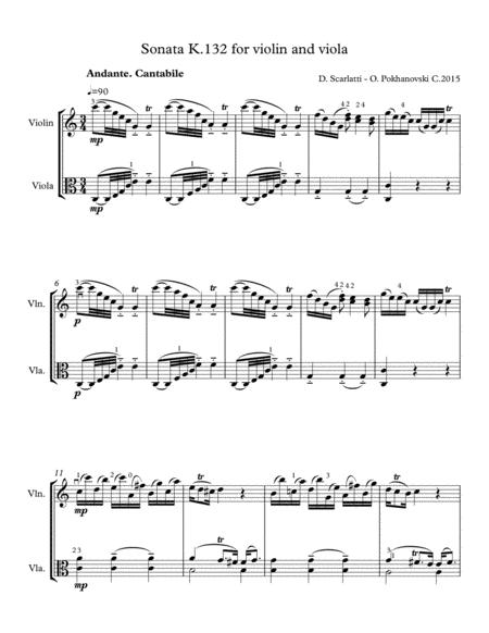 D Scarlatti Sonata In C K 132 For Violin And Viola Sheet Music