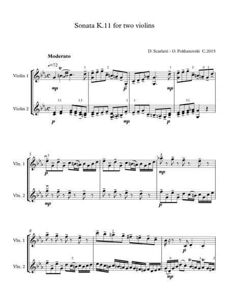 Free Sheet Music D Scarlatti Sonata In C Minor K 11 For Two Violins