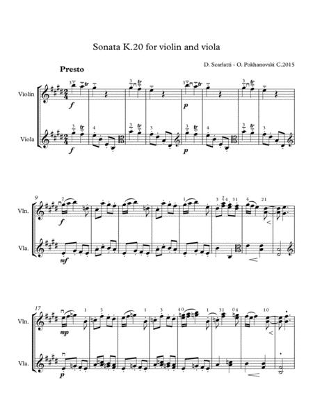 D Scarlatti Sonata In E K 20 For Violin And Viola Sheet Music