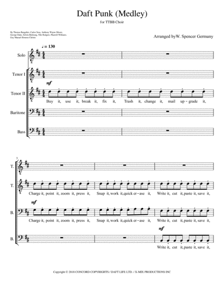 Daft Punk Medley Ttbb Sheet Music