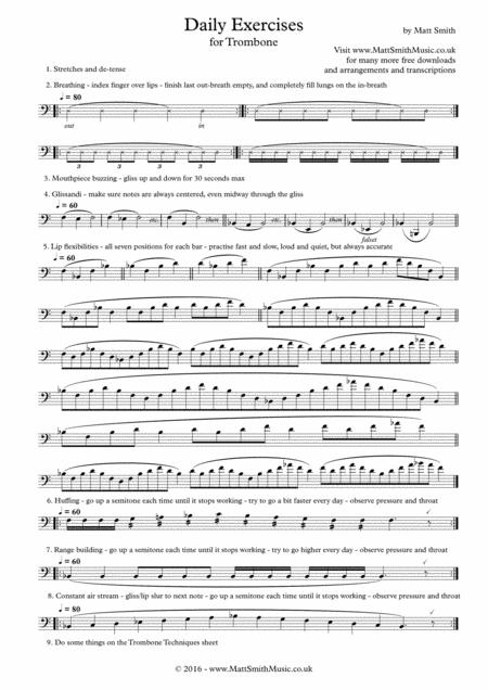 Daily Exercises For Trombone By Matt Smith Sheet Music