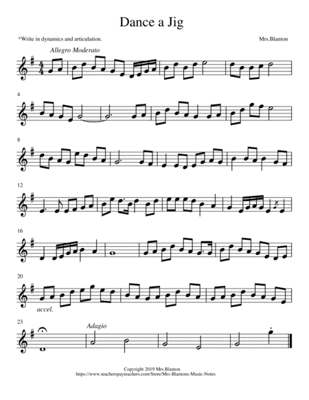 Dance A Jig Unaccompanied Recorder Solo Sheet Music