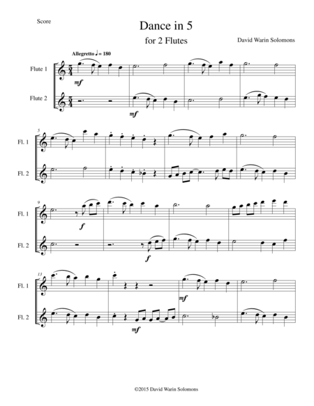 Free Sheet Music Dance In 5 For 2 Flutes