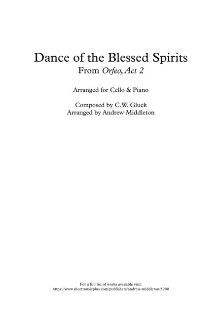 Free Sheet Music Dance Of The Blessed Spirits Arranged For Cello And Piano