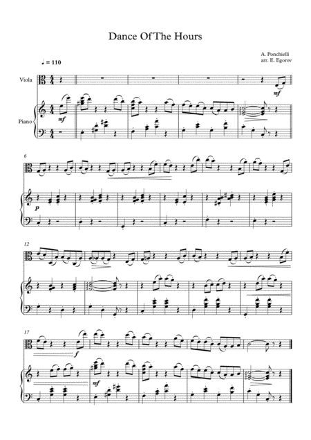 Dance Of The Hours Amilcare Ponchielli For Viola Piano Sheet Music