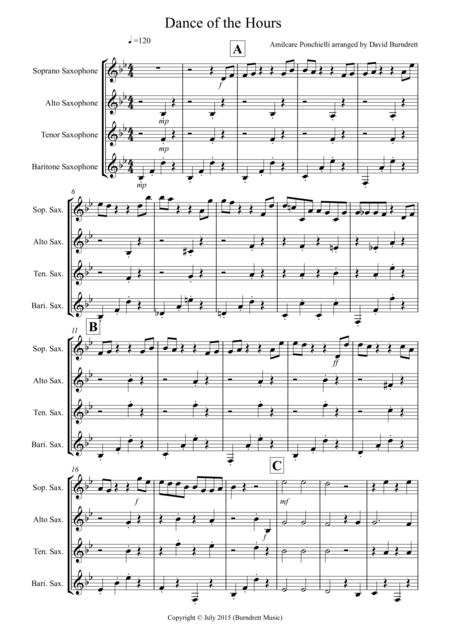 Dance Of The Hours For Saxophone Quartet Sheet Music