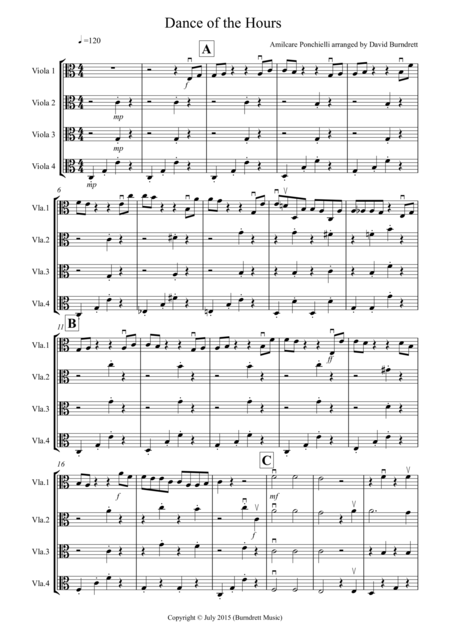 Dance Of The Hours For Viola Quartet Sheet Music