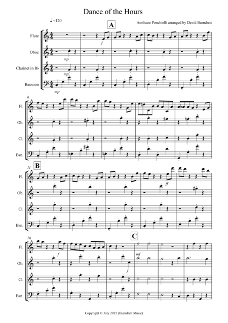Free Sheet Music Dance Of The Hours For Wind Quartet