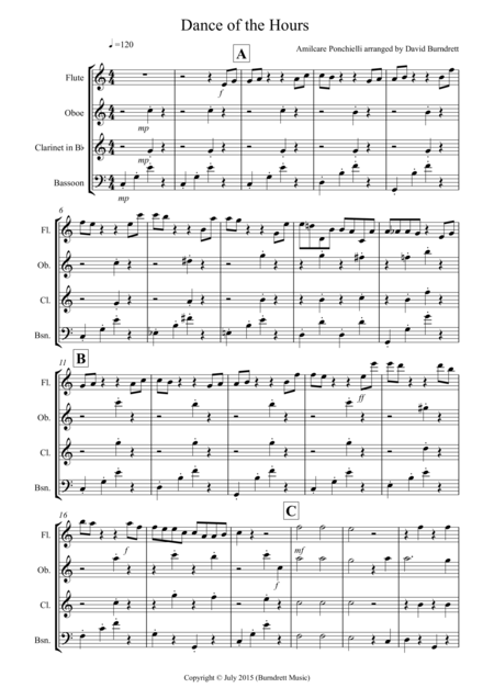 Dance Of The Hours For Wind Quartet Sheet Music