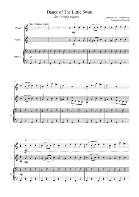 Dance Of The Little Swan For 3 Young Piano Players Sheet Music