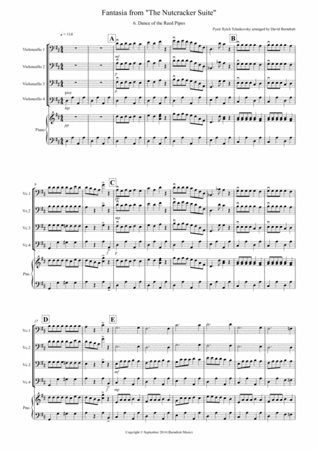 Dance Of The Reed Pipes Fantasia From Nutcracker For Cello Quartet Sheet Music