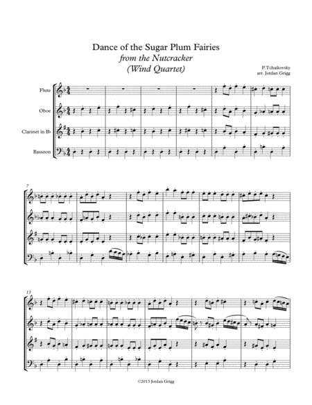 Dance Of The Sugar Plum Fairies From The Nutcracker Wind Quartet Sheet Music