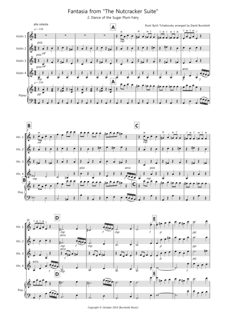 Dance Of The Sugar Plum Fairy Fantasia From Nutcracker For Violin Quartet Sheet Music