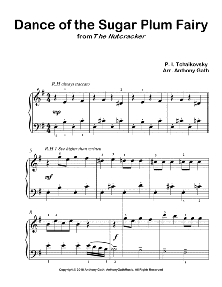 Free Sheet Music Dance Of The Sugar Plum Fairy From The Nutcracker Easy Piano