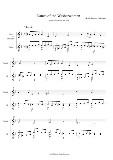 Dance Of The Washerwomen With Hupfauf For Recorder Tenor Or Soprano And Guitar Sheet Music