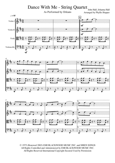 Free Sheet Music Dance With Me String Quartet