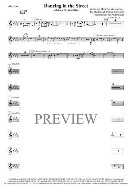 Free Sheet Music Dancing In The Street Alto Sax And Baritone Sax Transcription Of The Parts From The Original Matha And The Vandellas Motown Recording