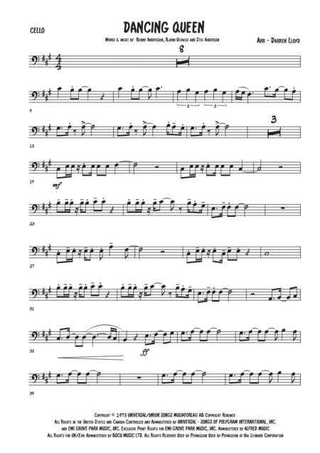 Dancing Queen Cello Sheet Music