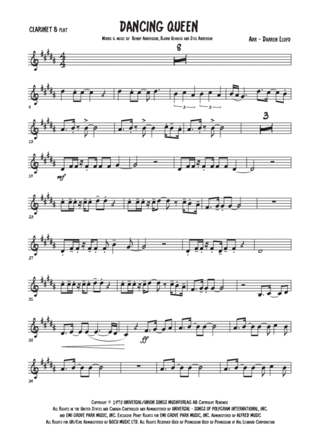 Free Sheet Music Dancing Queen Clarinet Bb