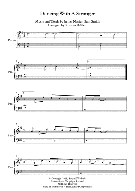 Free Sheet Music Dancing With A Stranger G Major By Sam Smith Normani Easy Piano