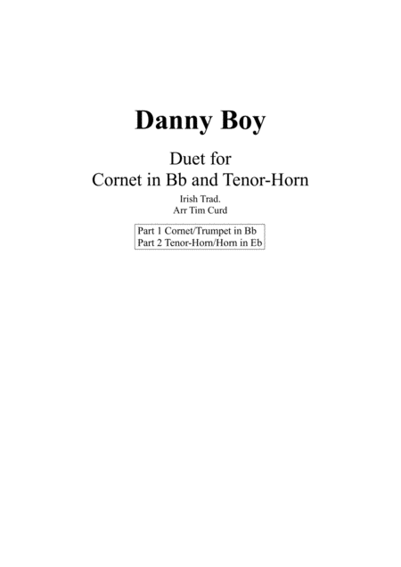 Danny Boy Duet For Cornet And Tenor Horn Sheet Music