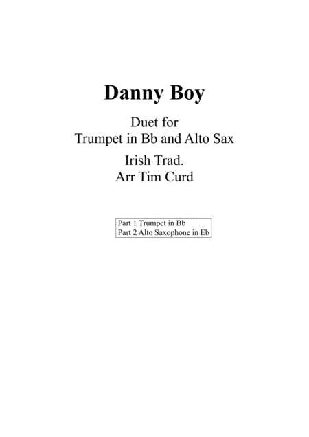 Danny Boy Duet For Trumpet And Alto Saxophone Sheet Music