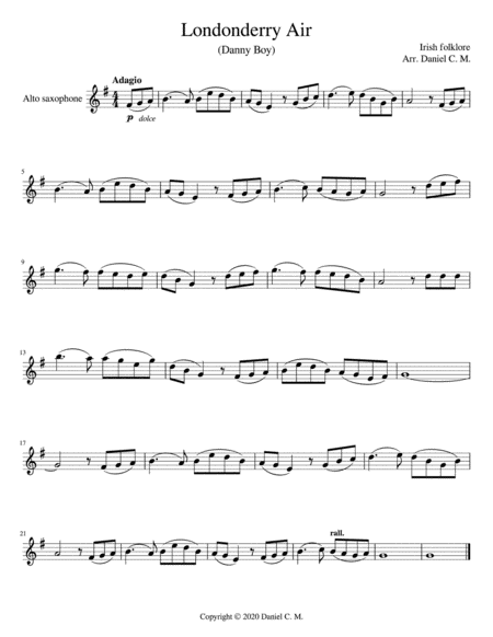 Danny Boy For Alto Saxophone And Piano Sheet Music