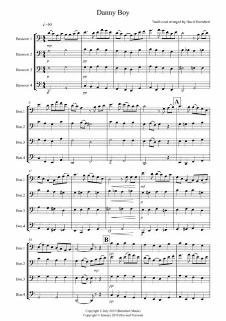 Danny Boy For Bassoon Quartet Sheet Music