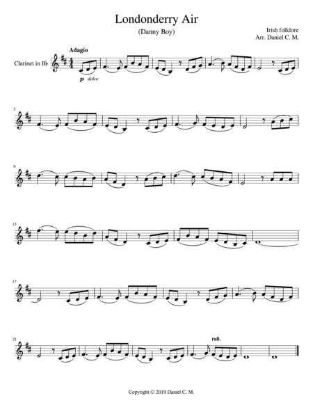 Free Sheet Music Danny Boy For Bb Clarinet And Piano