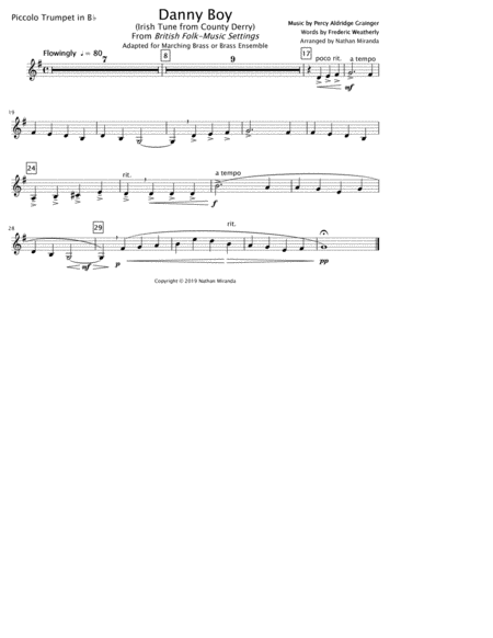 Free Sheet Music Danny Boy For Brass Ensemble Set Of Extra Parts