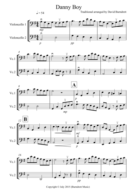 Danny Boy For Cello Duet Sheet Music