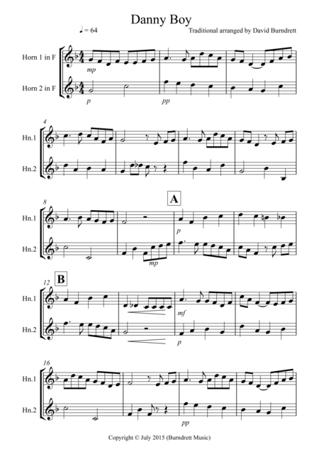 Free Sheet Music Danny Boy For French Horn Duet