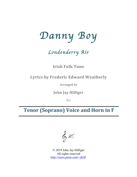 Free Sheet Music Danny Boy For High Voice And Horn