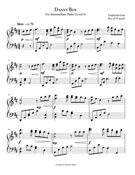 Danny Boy For Intermediate Piano Sheet Music