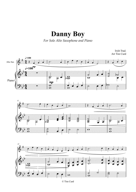 Danny Boy For Solo Saxophone Alto And Piano Sheet Music