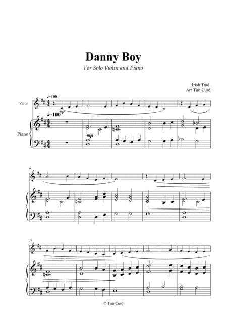 Free Sheet Music Danny Boy For Solo Violin And Piano