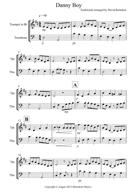 Free Sheet Music Danny Boy For Trumpet And Trombone Duet