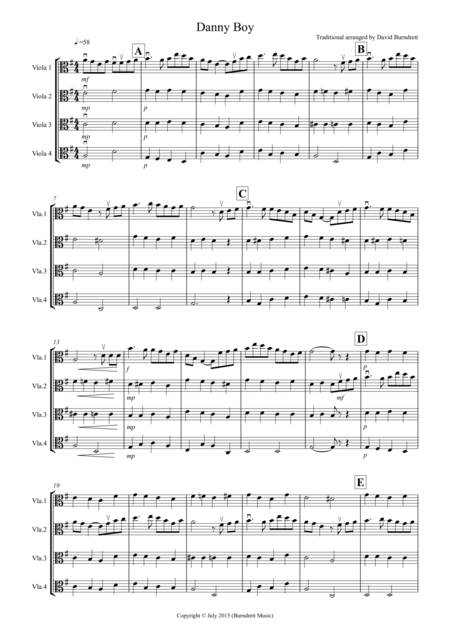 Free Sheet Music Danny Boy For Viola Quartet