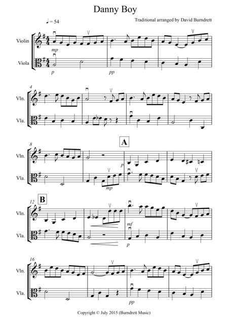 Danny Boy For Violin And Viola Duet Sheet Music