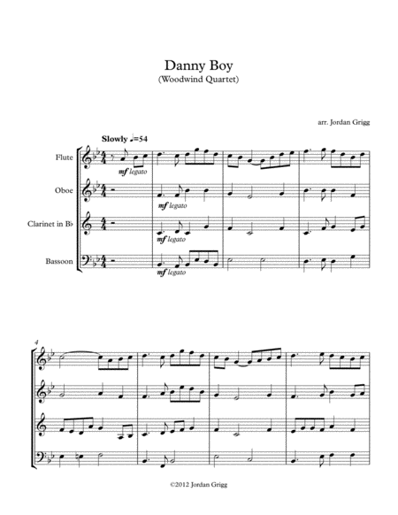 Danny Boy Wind Quartet Sheet Music