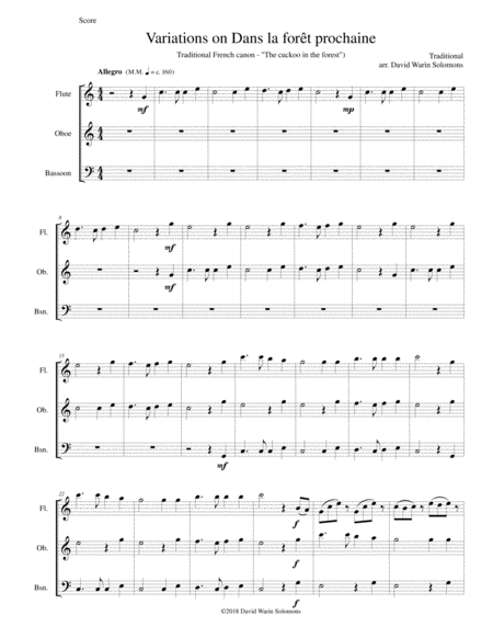 Free Sheet Music Dans La Fort Prochaine The Cuckoo In The Forest For Flute Oboe And Bassoon