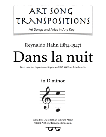 Free Sheet Music Dans La Nuit Transposed To D Minor