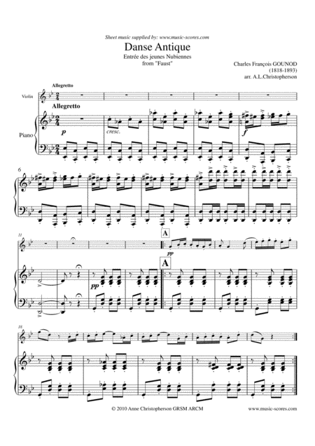 Danse Antique From Faust Violin And Piano Sheet Music