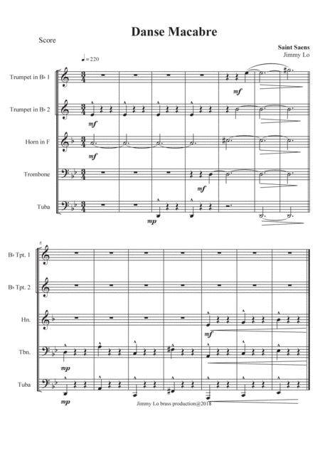 Free Sheet Music Danse Macabre Op 40 For Brass Quintet Sheet Music