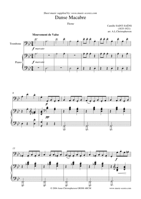 Free Sheet Music Danse Macabre Trombone And Piano