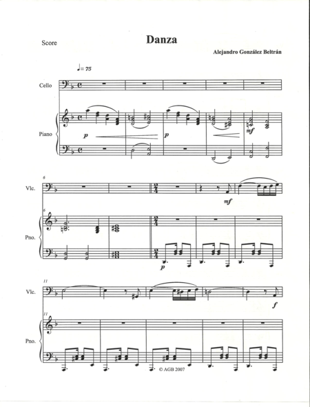 Free Sheet Music Danza Para Cello Y Piano