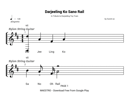 Darjeeling Ko Sano Rail Means Little Toy Train Of Darjeeling Sheet Music