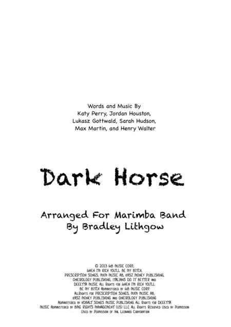 Dark Horse Katy Perry Arranged For Marimba Band Diatonic In C In 4 Parts Sheet Music